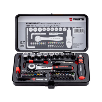 Tool set ratchet 1/4 in w/ rotating handle 42 pcs