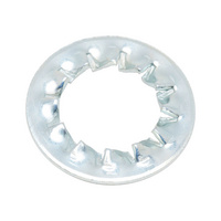 Serrated lock washer, internally serrated, shape J DIN 6798 zinc-plated steel, blue passivated (A2K). Internally serrated.