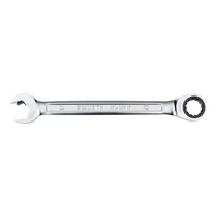 Metric ratchet combination wrench with ratchet function on both the box and open ends