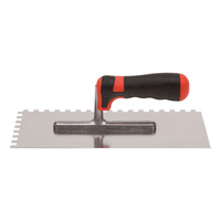 Toothed trowel stnlss stl w. two-component handle