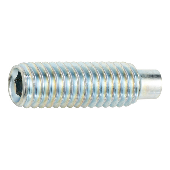 Hexagon socket set screw with pin ISO 4028, steel, 45H, zinc-plated, blue passivated (A2K) - SCR-DOGPT-ISO4028-45H-HS5-(A2K)-M10X50