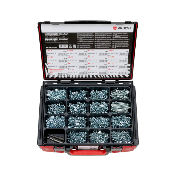 Coffret de vis autoperceuse pias<SUP>®</SUP>, têtes hexagonales avec collerette 1127 pièces dans un rangement à compartiments 4.4.1. - DRLSCR-SYSKO-HEX-FLG-(A3K)-1127PCS