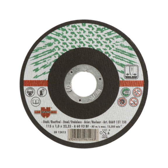 Cutting disc For stainless steel - CUTDISC-GREEN-A2-SR-TH1,0-BR22,2-D115MM