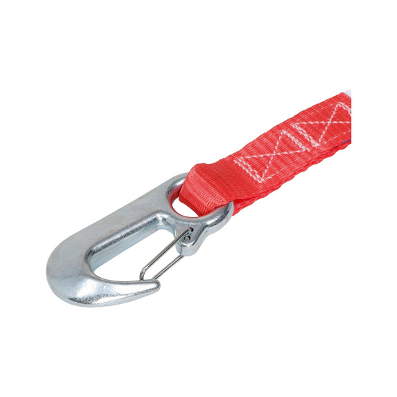 Ratchet lashing belt with spring hook - LASHSTRP-RTCH-VEH-CARABINER-5M-RZK50