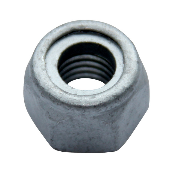 Ecrou hexagonal avec pièce de serrage (insert non métallique), pas fin ISO 10512, acier, résistance 10, zinc lamellaire, argenté (ZFSHL) - NUT-ISO10512-10-WS18-(ZFSHL)-M12X1,5