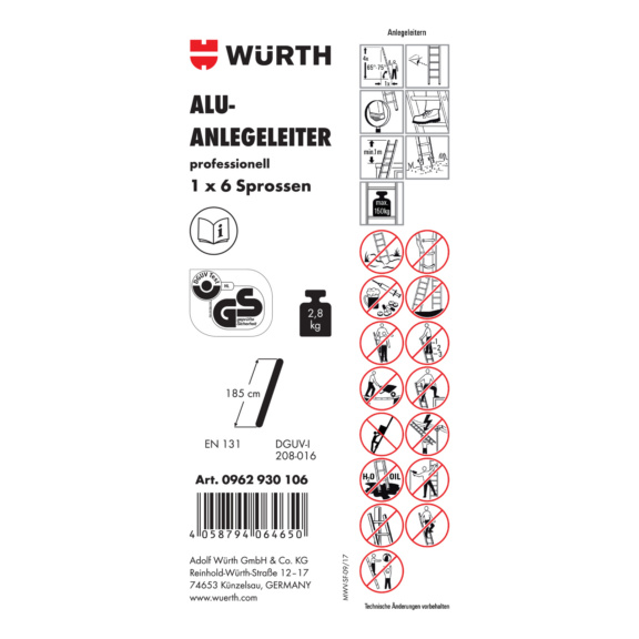 Pictogramme d'étiquette adhésive pour échelle - LBL-(F.LDR-0962930106)-ALU