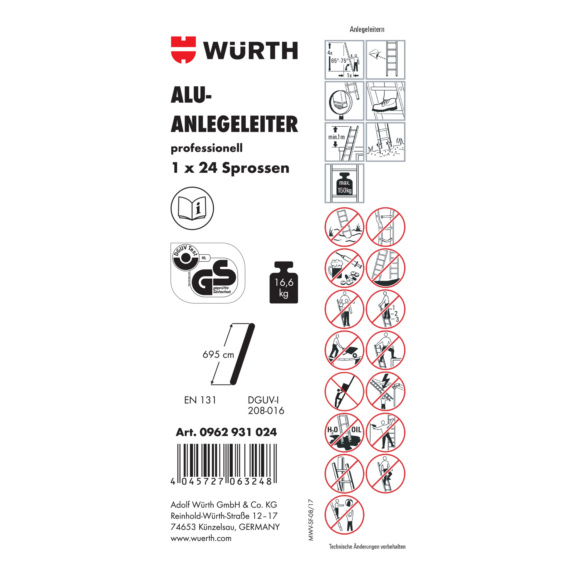 Pictogramme d'étiquette adhésive pour échelle - LBL-(F.LANDLDR-0962931024)-PVC