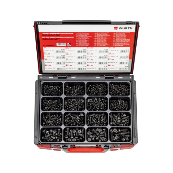 Coffret de vis à tête cylindrique large TX ISO 14583 acier zingué noir Sysko 1060 pièces dans ce rangement à compartiments - 1