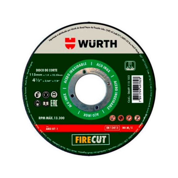 Disco de corte para acero inoxidable FIRE  CUT - DISCO CORTE INX FIRECUT 115X1.0X22.2