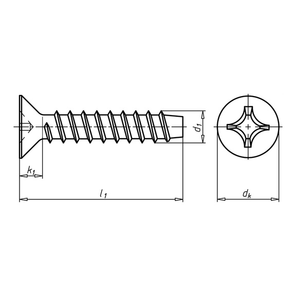 Tapping screw, countersunk head H, shape F ISO 7050, A2 70 stainless steel - SCR-CS-ISO7050-F-H2-A2-20H-4,2X13