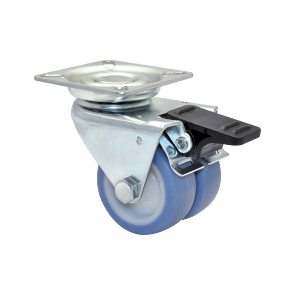 Roulette de machine pivotante jumelée ultra-souple - TWINSWIVMACSTR-ECO-SOFT-LOK-D50-50KG