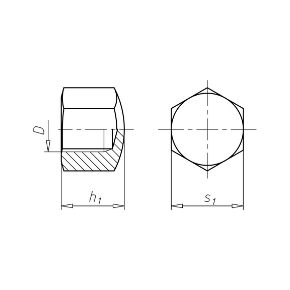 Ecrou borgne hexagonal forme basse DIN 917 laiton brut - NUT-CAP-HEX-DIN917-BRS-WS16-M10