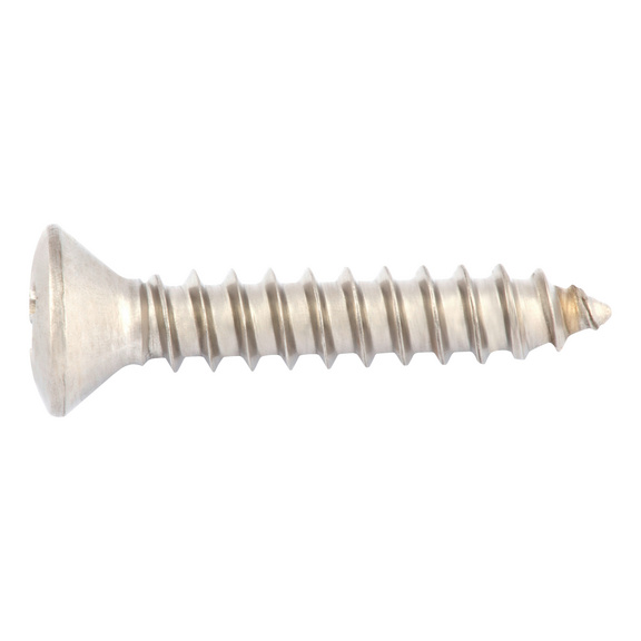 Raised countersunk tapping screw, C shape with Z recessed head DIN 7983, A2 stainless steel, plain, shape C, with Z cross recess. - 1