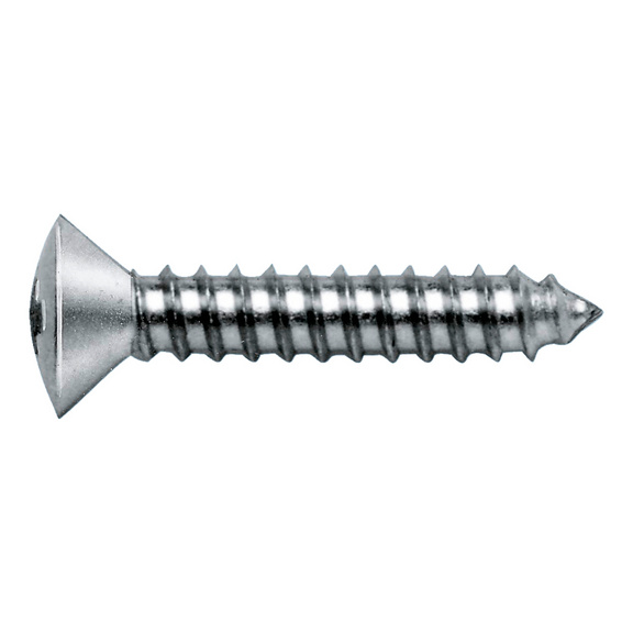 Raised contersunk head tapping screw, C shape with H recessed head DIN 7983, A2 stainless steel, plain. With cross recess. - 1