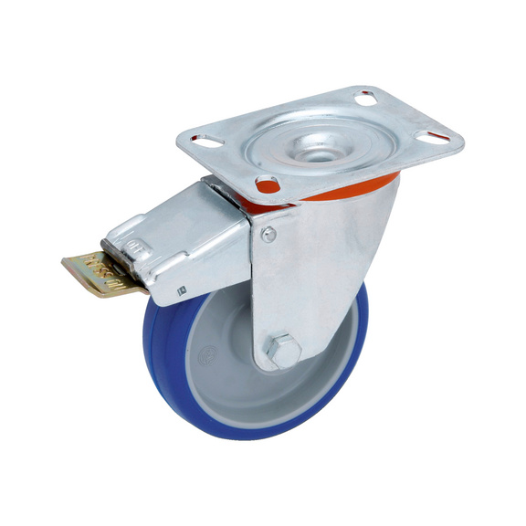 Unit transport castor with rotating holder and locking brake - 1