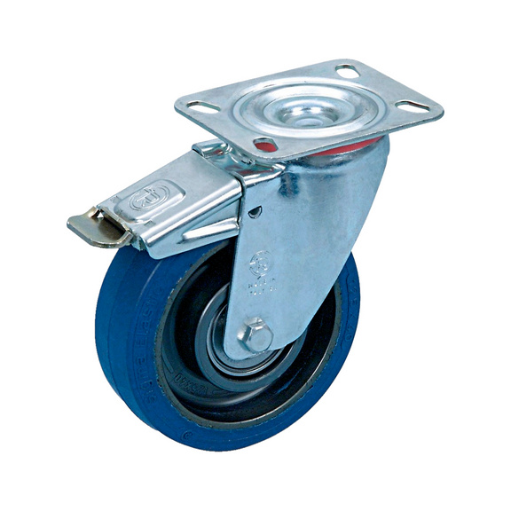 Rubber wheel with rotating holder and locking brake - 1