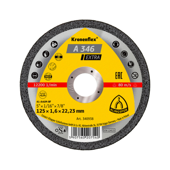 Cutting disc for sst/steel A 346 Extra Klingspor - CUTDSC-KLINGSPOR-340936-1,6X22,23-D115