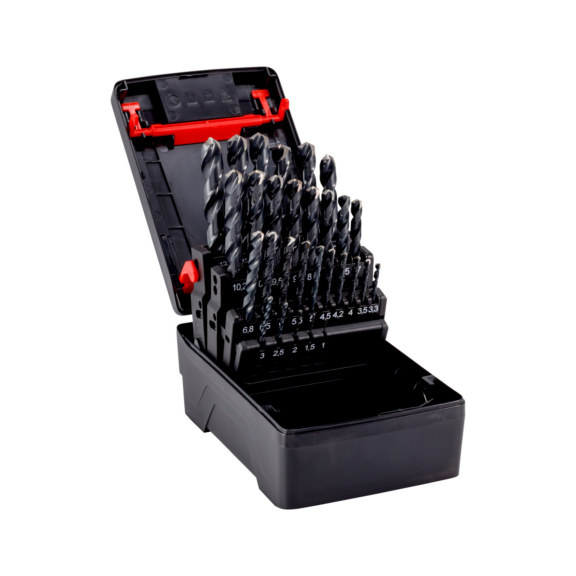 Twist drill bit assortment HSS DIN 338 type RN 130° 29 pcs - DRL-MET-SET-DIN338-HSS-130°-29PCS