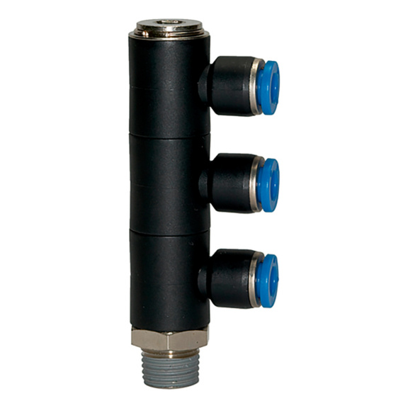 L-shaped distributor 3-way w hex. socket R thread - DSTR-3WAY-L-ROT-PLA-HS-ET-R1/4-PIP-6