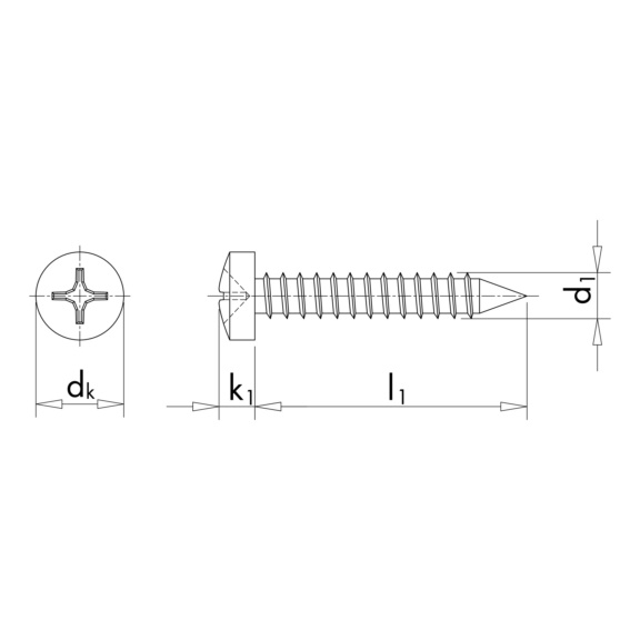 Pan head tapping screws with recessed head ISO 7049, steel, zinc-plated (A2K)