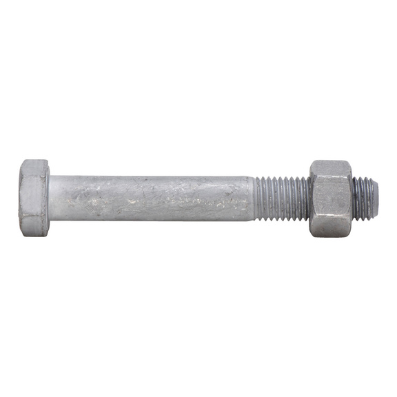 Hexagonal bolt with shank SB FITTINGS DIN EN 15048-1 ISO 4014, steel 8.8U, hot-dip galvanised, with nut ISO 4032 - SCR-4014-8.8U-NUT-4032-8-(HDG)-M20X240