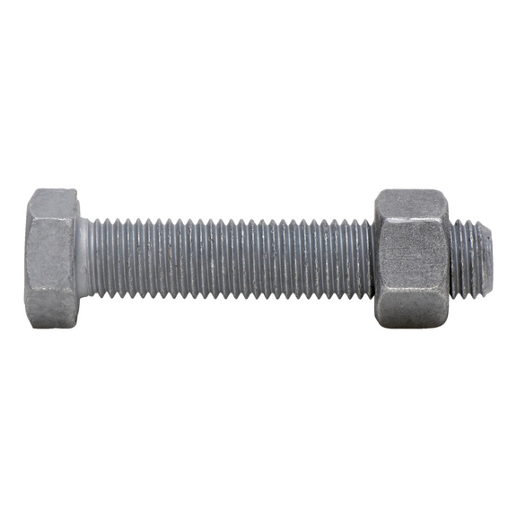 Hexagonal bolt, fully threaded, SB fittings, DIN EN 15048-1 - SCR-4017-8.8U-NUT-4032-8-(HDG)-M20X100