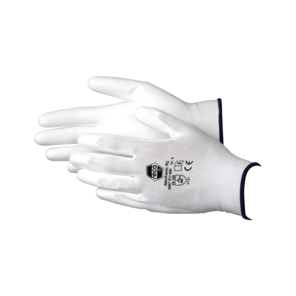 Guantes de montaje de PU Mechanic - Guantes de montaje PU Mechanic EN 388 - 3131X - CAT. II nailon, blanco, talla 9