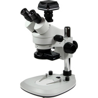 Stereo zoom microscope incl. USB camera, 7.5x–45x zoom, LED ring light