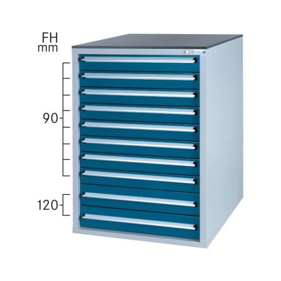 HK Werkzeugschrank System 800 S, Modell 32/10 mit SCA RAL 7035/5010 - Schubladenschrank System 800 S mit 10 SOFT-CLOSE-Schubladen