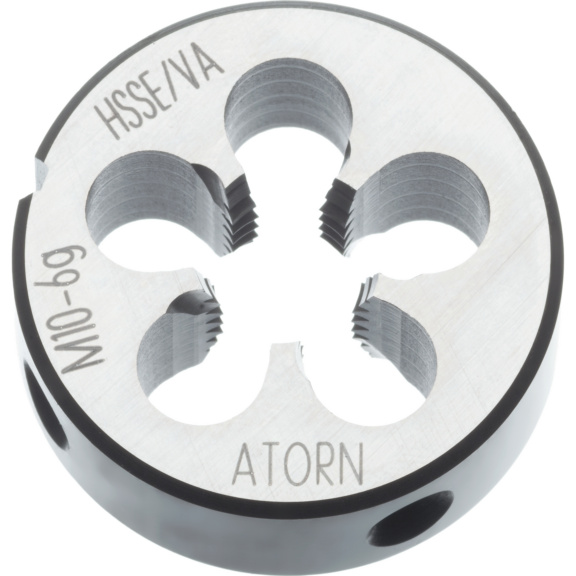 Filière de filetage ATORN HSSE M12 1,75 mm 38 mm 6g 22568 - Filière, HSSE M droit, nitrurée, préfendue et à filets 2,0