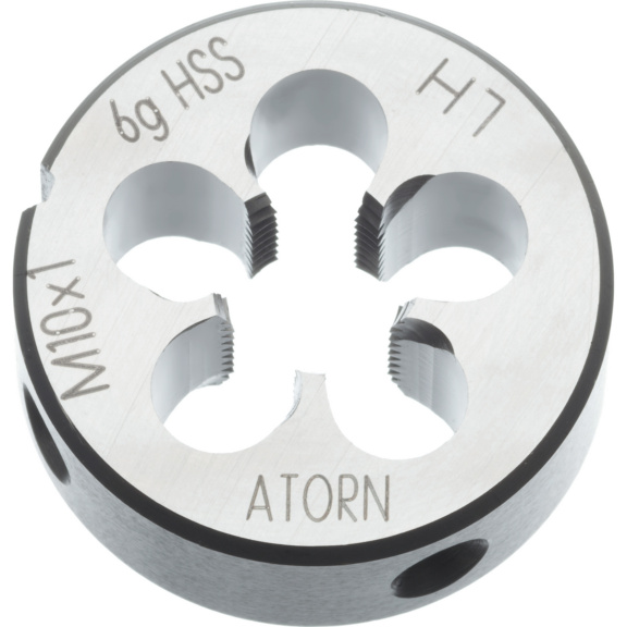 ATORN Schneideisen HSS EN 22568 MF-L 10x1 6g Aussendurchmesser 30 mm - Schneideisen HSS MF Links vorgeschlitzt und 1,75-Gang Anschnitt