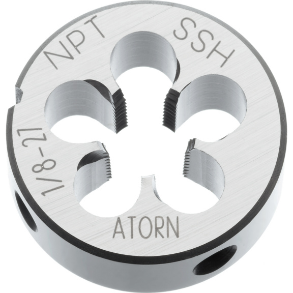 ATORN Schneideisen HSS EN 24230 NPT 3/4 in 14 Gang Aussendurchmesser 55 mm - Schneideisen HSS NPT Rechts Schälanschnitt und 1,75-Gang Anschnitt