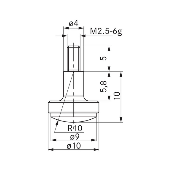 Messeinsatz Typ 12 HM gewölbt, Durchmesser 10 mm, R = 10 - Messeinsätze M2,5