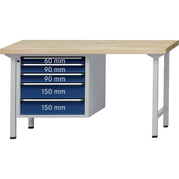 ANKE Kombi-Werkbank 703 V Platte Buche-Massiv 1500x700x850 mm RAL 7035/5010 - Kombi-Werkbank Serie V 1500