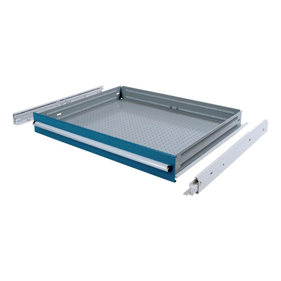 Schublade 240 mm/130 mm, VA 200 kg, RAL 7035/5010 für 800 S Innen: 600x700 mm - Schublade mit Vollauszug für HK Schrank-/ Regal-System 800