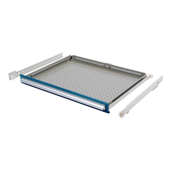 Schublade 240 mm/130 mm, VA 100 kg, RAL 7035/5010 für Innen: 600x600 mm - Schublade mit Vollauszug für Schubladenschrank System 700