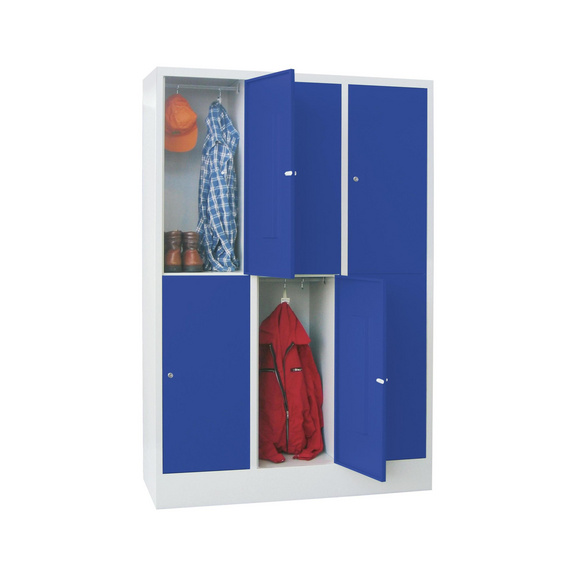 Schließfachschrank mit Sockel Abteil 400mm 1850x1630x500mm RAL7035/5010 8 Fächer - Schließfachschrank mit Sockel