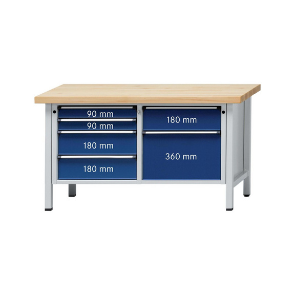 ANKE Werkbank Modell 216 V Platte Buche-Massiv 1500x700x900 mm - Kasten-Werkbank Serie V 1500