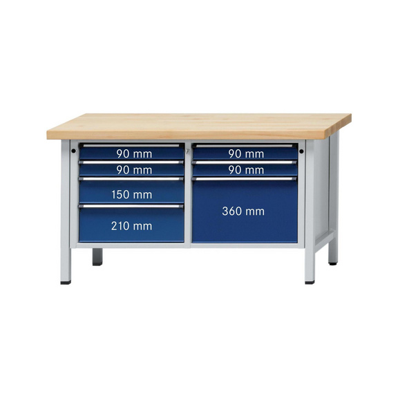 ANKE Werkbank Modell 239 V Platte Buche-Massiv 1500x700x850 mm - Kasten-Werkbank Serie V 1500