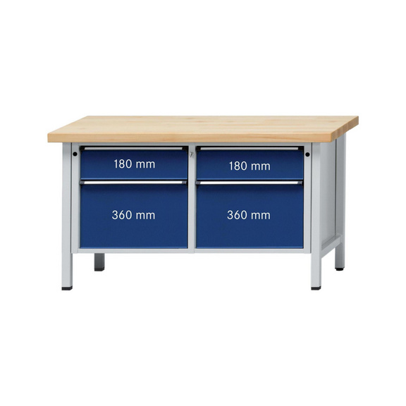 ANKE Werkbank Modell 205 V Platte mit Universalbelag 1500x700x900 mm - Kasten-Werkbank Serie V 1500