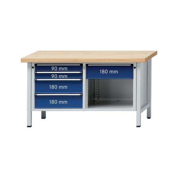 ANKE Werkbank Modell 118 V Platte Buche-Massiv 1500x700x850 mm - Kasten-Werkbank Serie V 1500