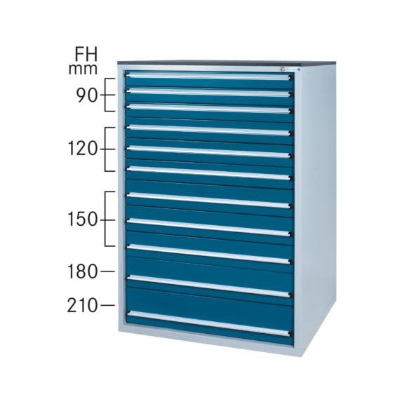 HK Werkzeugschrank System 800 B, Modell 49/11 GS - geprüft RAL 7035 / RAL 5010 - Schubladenschrank System 800 B mit 11 Schubladen