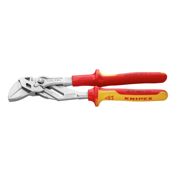 KNIPEX VDE-Zangenschlüssel 250 mm Schlüsselweite 52 mm Kopf verchromt Kunststoff - Zangenschlüssel schnellverstellbar