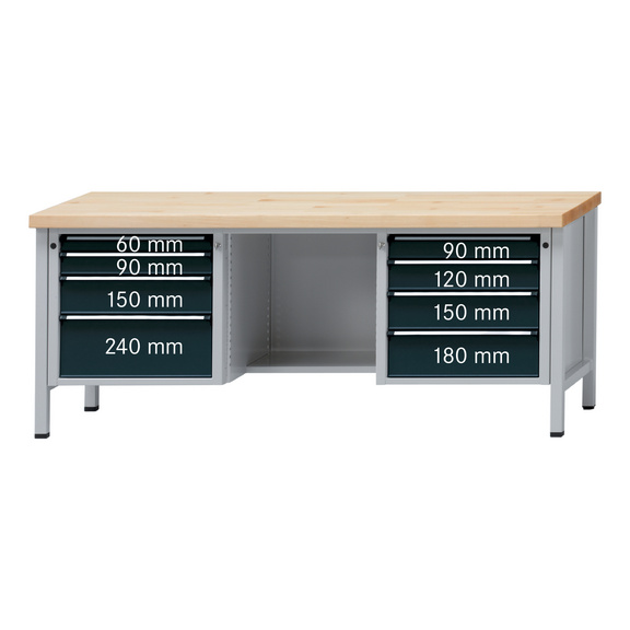 ANKE Werkbank Modell 327 V Platte mit Zinkblechbelag 2000x700x850 mm - Kasten-Werkbank Serie V 2000 mit Sitzaussparung