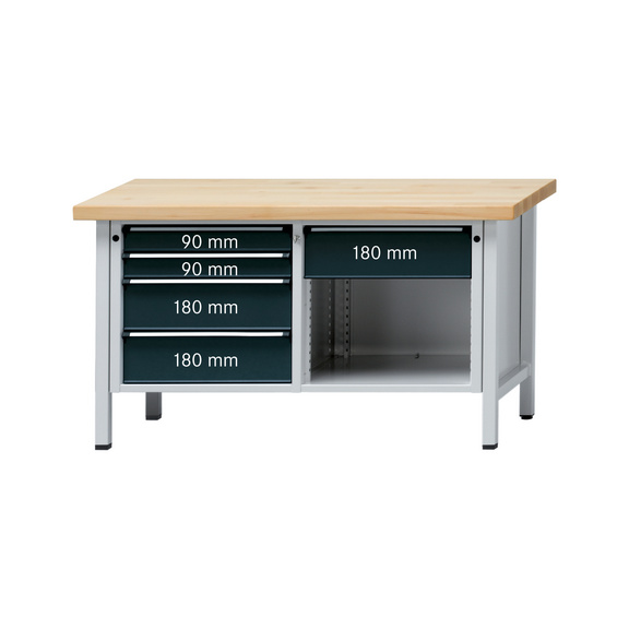 ANKE Werkbank Modell 118 V Platte mit Universalbelag 1500x700x850mm RAL7035/7016 - Kasten-Werkbank Serie V 1500