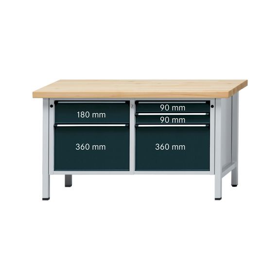 ANKE Werkbank Modell 230 V Platte Buche-Massiv 1500x700x900 mm RAL 7035/7016 - Kasten-Werkbank Serie V 1500