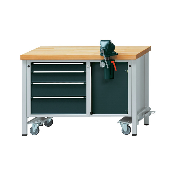 ANKE Werkbank Modell 707 V fahrbar Buche-Massiv 1270x700x850 mm RAL 7035/7016 - Montagewerkbank Serie V - mit absenkbarer Fahreinrichtung