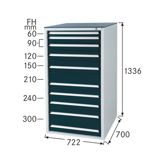 HK Werkzeugschrank System 700 S, Modell 42/8 mit SCA RAL 7035/7016 - Schubladenschrank System 700 S mit 8 SOFT-CLOSE-Schubladen