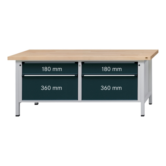 ANKE Werkbank Modell 205 V Platte Universalbelag 2000x800x900 mm RAL 7035/7016 - Werkbank Serie VX 2000 mit XL-Schubladen