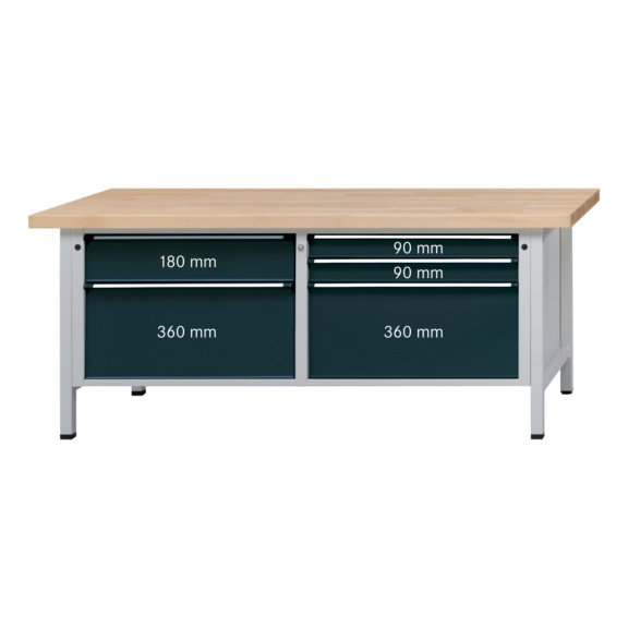 ANKE Kastenwerkbank 230 VX Platte Buche-Massiv 2000x800x900 mm RAL 7035/5010 - Werkbank Serie VX 2000 mit XL-Schubladen